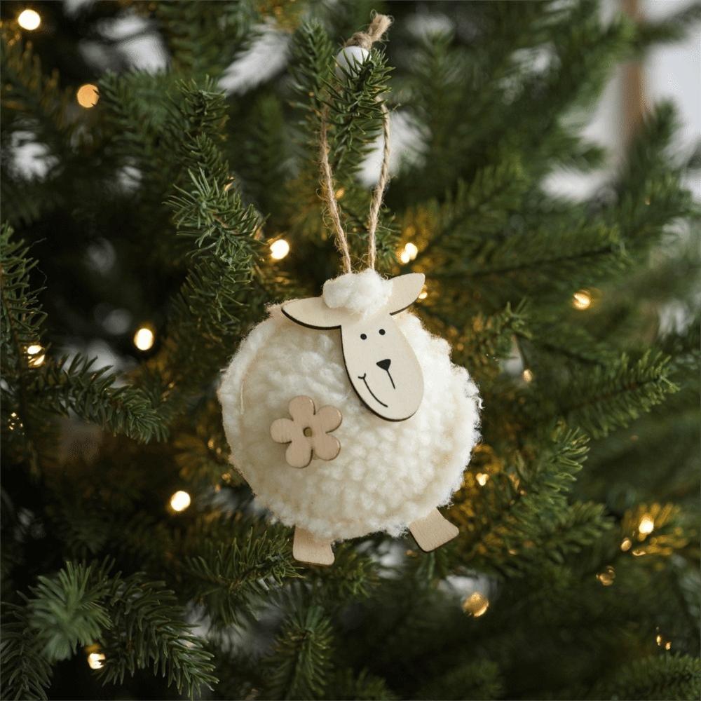 Sheep Shape Christmas Ornament Felt Material Felt Pendant Cute Xmas Hanging Charm Gift Decoration