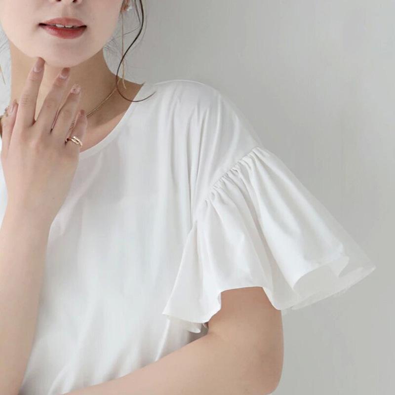Women's Shirt, Lotus Leaf Sleeves, Loose Round Neck Top for Women In Summer
