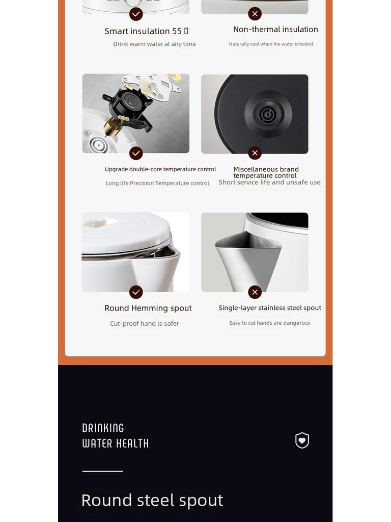 Электрический чайник Chigo: Двухслойный, защита от ожогов, автоматическое отключение, постоянная температура.