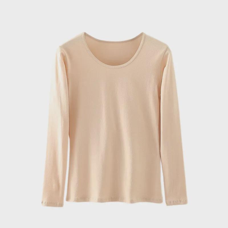 Женский термосвитер из чистого хлопка с длинными рукавами - круглый вырез, теплый топ на осень/зиму