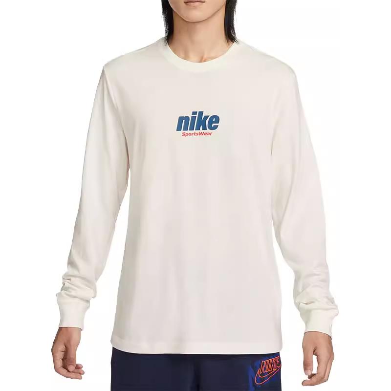 Nike Спортивная одежда Повседневный свитер с буквенным принтом Круглый вырез с длинным рукавом Футболка Мужская Топы Белый HQ1569-133