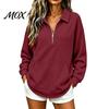 Women Waffle Sweatshirt Half-zip Sweatshirt, Long Sleeve Pullover Top with Kangaroo Skin Friendly Pocket, Loose Fit Casual Lapel for Fall Winter