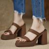 Summer Women Heels Concise Leather Thin Straps Slippers Block Heel Platform Sandals Elegant 8cm High Heels Fashion Party Shoes