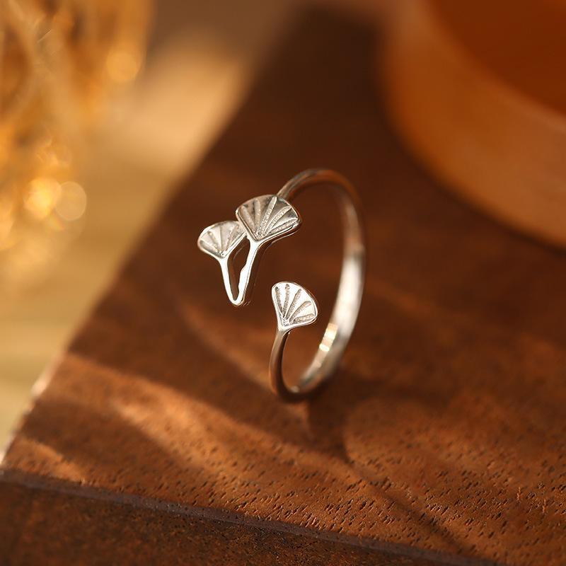 Кольцо Banyan Tree S925 Silver Ginkgo Leaf Open Ring - Летний свежий дизайн для женщин