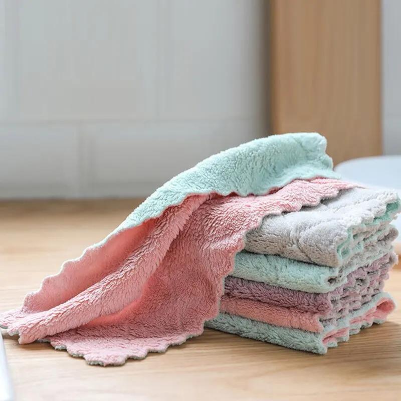 10Pcs Dishwashing Cloth Kitchen Cleaning Wipes Household Multipurpose Absorbent Nonstick Oil Fiber Cleaning Cloth