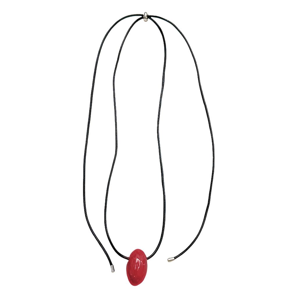 Шикарное Ожерелье-Кулон из Агатового Шара Универсальное Длинное Черное Шнуровое Ожерелье-Свитер Шарм с Подвеской из Шара Красного Агата