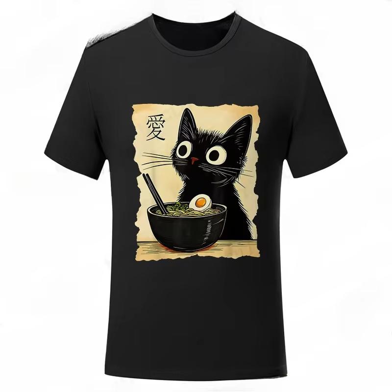 Графическая футболка Японский Каваи Аниме Кот Футболка Модные футболки Одежда с коротким рукавом Тренд Повседневные Унисекс Футболки
