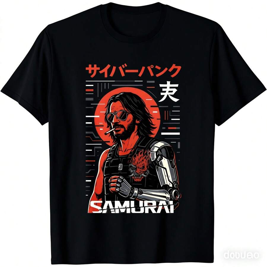 Graphic TShirt Johnny Silverhand Samurai Cyberpunk Designed And Sold By Darrenashenone Crew Neck