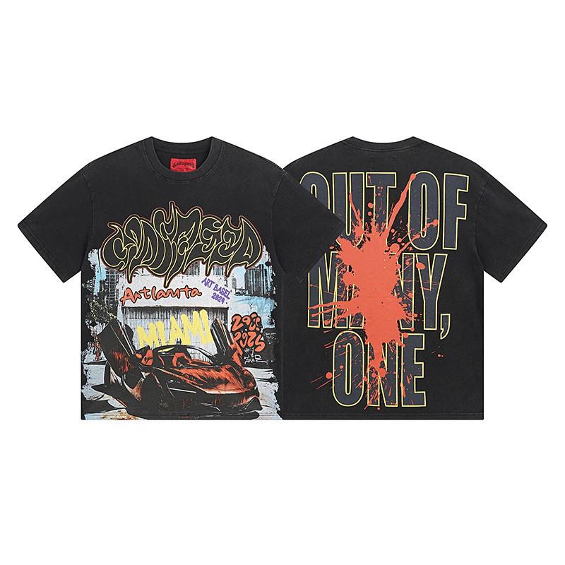 Premium Cotton Oversized Graphic Tee Men Women Skull Letter Print Washed Vintage Style Loose Fit Casual T-Shirt
