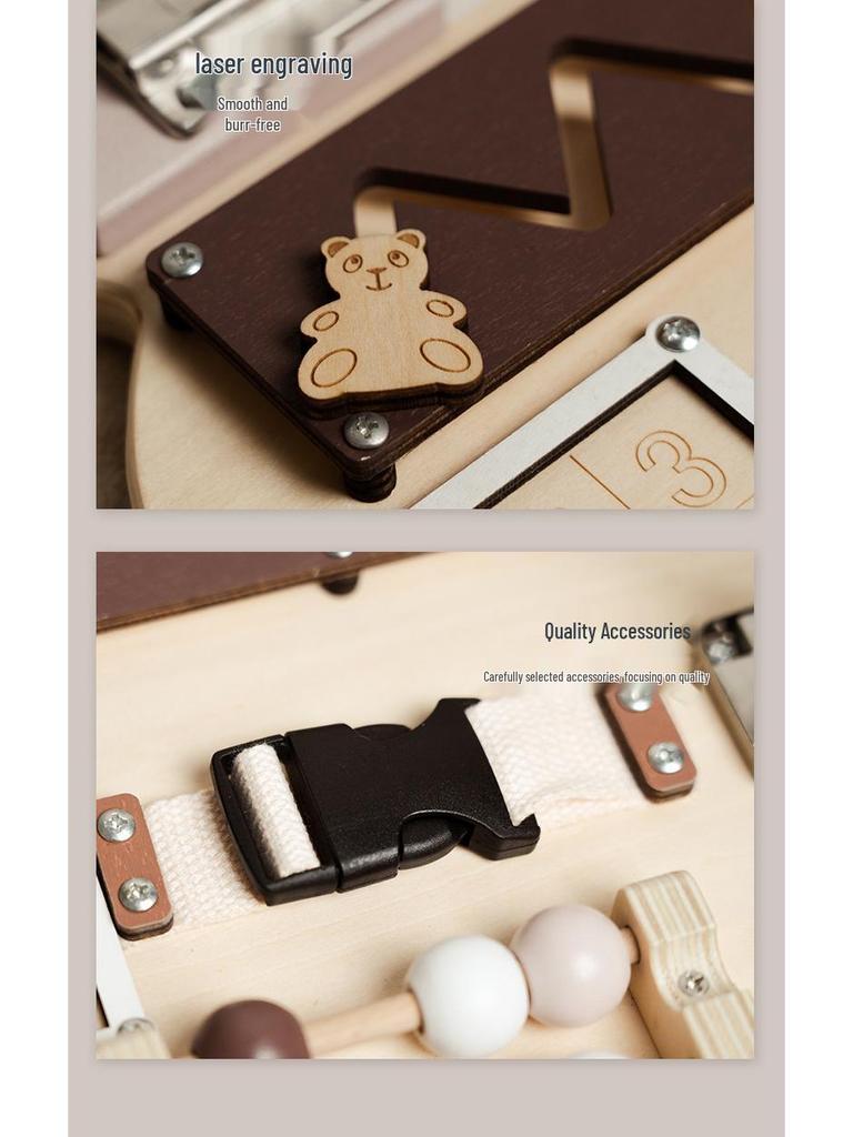 Montessori Wooden Little Bear Busy Board - Early Education & Cognitive Development Toy.
