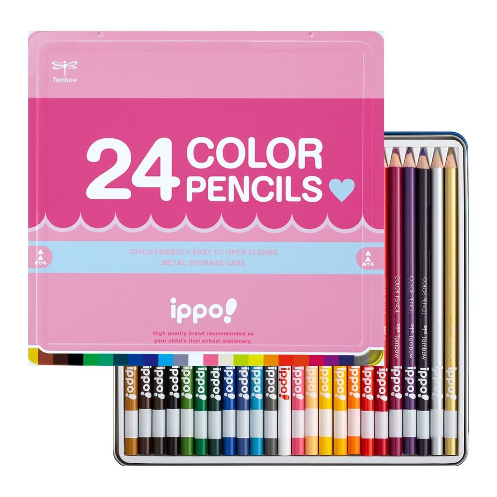 Tombow Цветные 24 для Начальной Школы Однотонные Розовые Карандаши, Цвета, Ученики, ippo! (Консервная банка с раздвижной крышкой), CL-RPW0424C