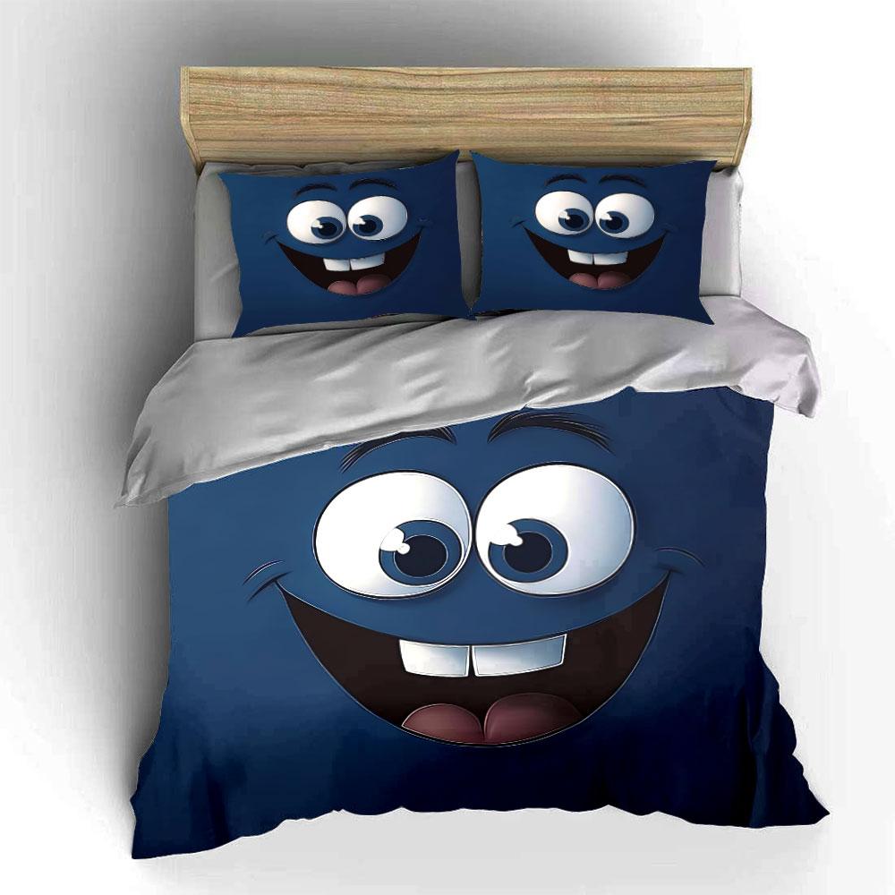 "Cartoon Face Decor Set" Bedding Set with 1 Duvet Cover 2 Pillowcases Single Double King Queen, Gift