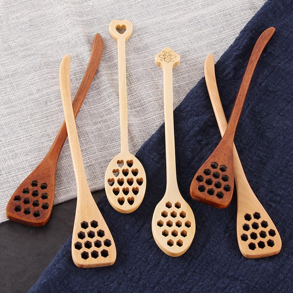 Cooking Home Drizzler Wooden Long Handle Saver Spoon Honey Dipper Stirrer Mixing Stick