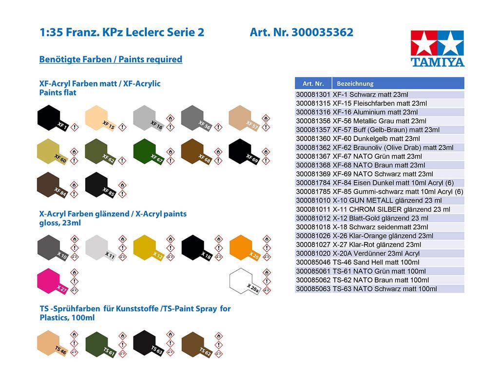 Tamiya Военная миниатюра, французский основной боевой танк Leclerc, серия 2, пластиковая модель 35362 1/35 № 362 (танк)