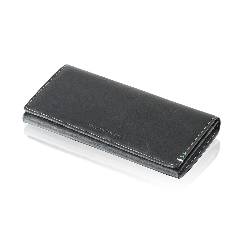 Benetton long wallet, Italian leather, cowhide, YKK zipper, slim wallet. UNITED COLORS OF BENETTON.