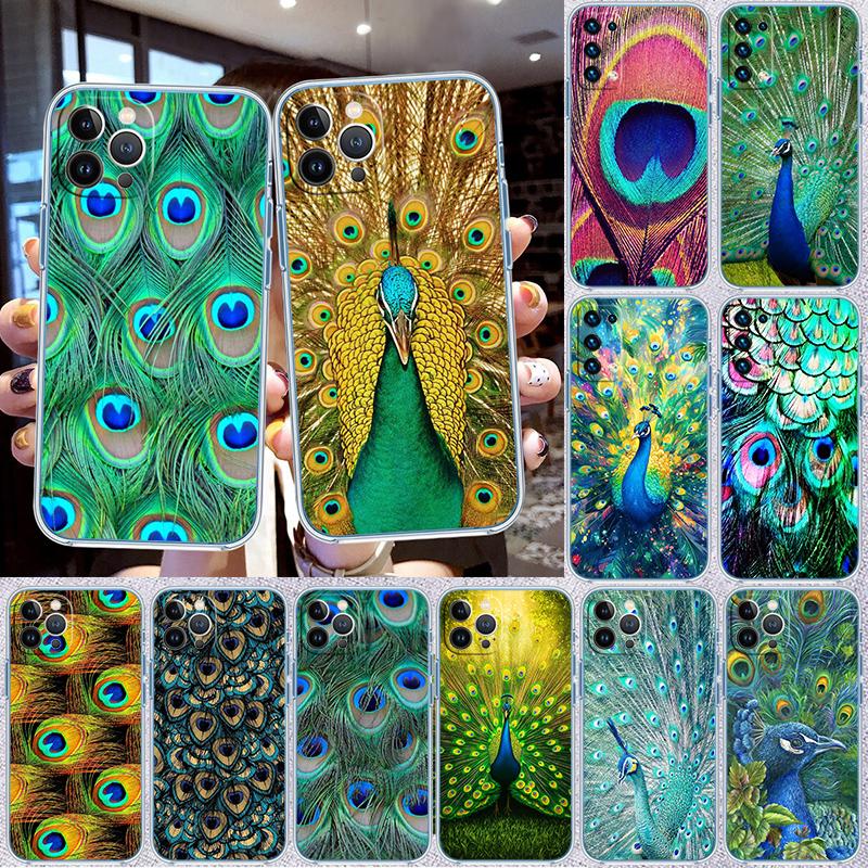 RP55 Peacock feather Transparent Case for LG K22 K30 K40 K40S K41 K42 K50 K50S K51 K51S K52 K61 K62 K71 K92 Q60 Q61 V40 V50 V60