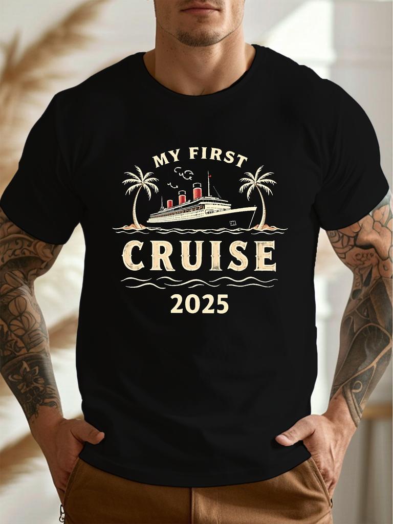 Vintage Cruise Ship Designunisex Casual Grew Neck Short Sleeve T-Shirt for Summer, PLUS SIZE