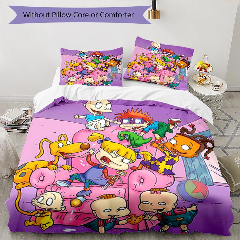 3pcs Rugrats in paris2 Design Cover Set - HD Printed Bedding with 1 Cover and 2 Pillowcases - Perfect for Home and Dorm Decor