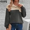 Women's Fashion Casual Colour Block Print Autumn Winter Long Sleeve Stand-collar Sweaters