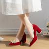 Design Shoes Spring/Autumn Pointed Toe Party Women's Thick Heels Fashion New Bride Red Suede Wedding Shoes Zaptos Mujer