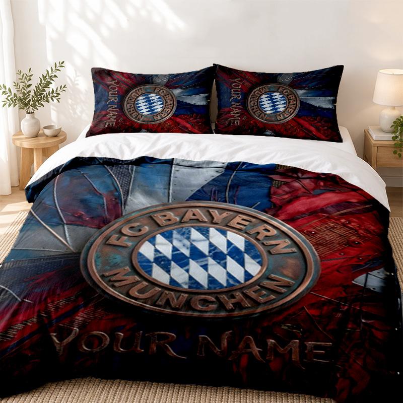 FC Bayern Munchen Custom Name 3pc set Perfect for bedroom use Comfortable bedding set includes a duvet cover and two pillowcases Ideal birthday or Chr