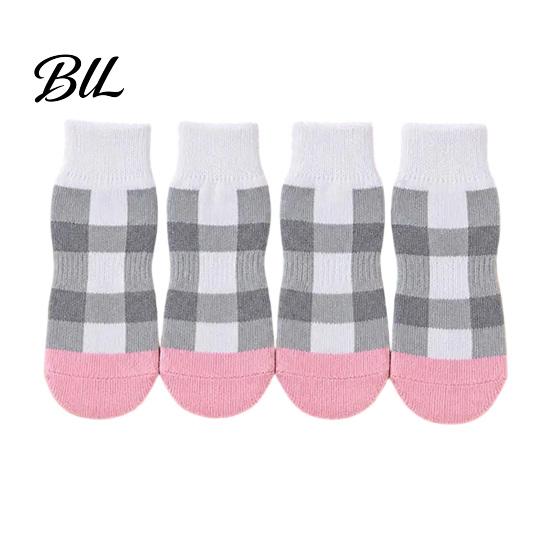 Dog Socks for Indoor Floors 4Pcs Plaid Socks, Anti-Slip Pet Paw Covers with Adjustable Straps, Breathable Ribbed Protectors Outdoor Walks Soft Knitted