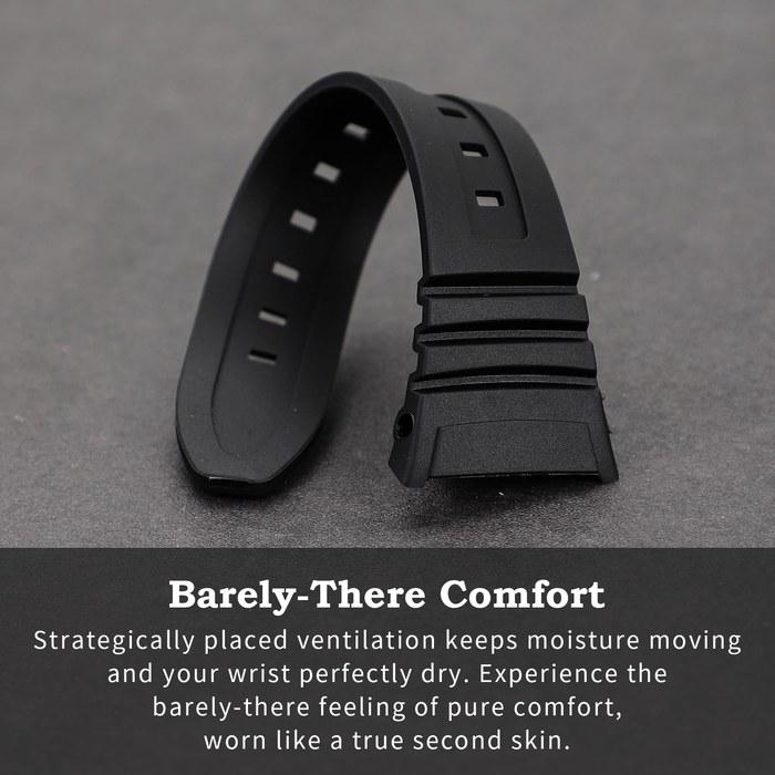 Casio W-96 Silicone Band Replacement Strap (Black/Black Buckle)