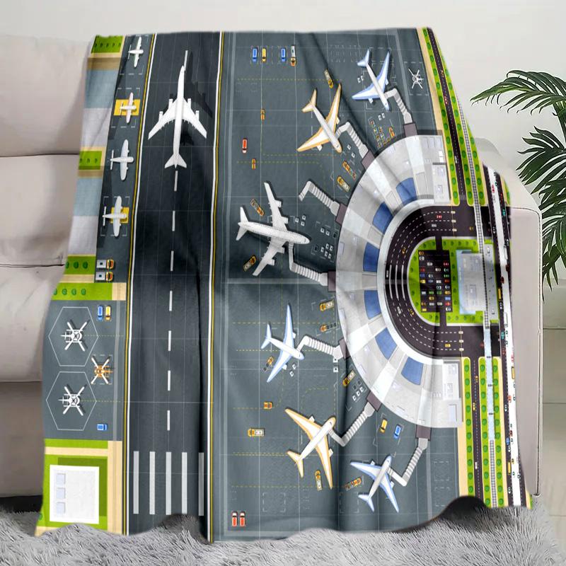 Airport Runway Map Print Blanket Soft Comfortable All Seasons Suitable Sofa Office Nap Travel Birthday Gift Christmas Present