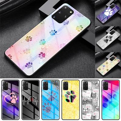 Стеклянный чехол для Samsung Galaxy S20 FE S10 S9 S8 Plus Note 20 Ultra 10 Lite 9 8, чехол для телефона, чехол для кошки, собаки, лапы, животного, мультяшный чехол
