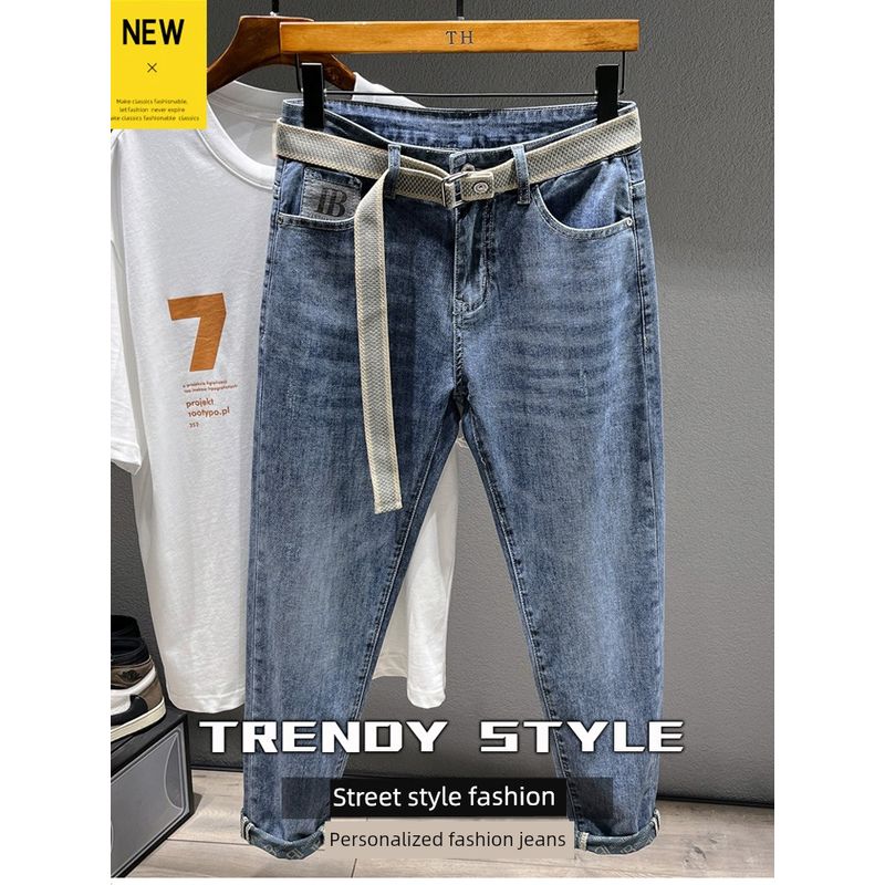 Export Tail Order First-Line Label Cutting Denim Men's Spring & Fall New Straight Silm Export Trendy Men's Pants Big Sale Leak Picking