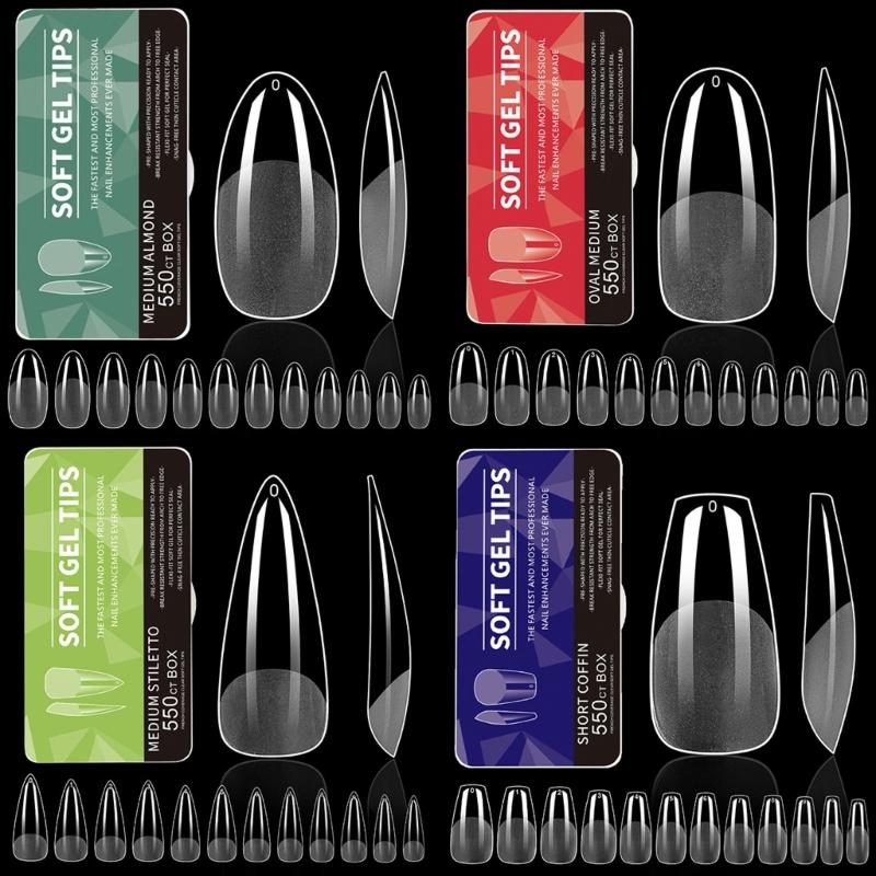 Средние миндалевидные гелевые типсы для ногтей 550 шт. Предварительно матированные прозрачные накладные ногти для профессионального и начинающего использования