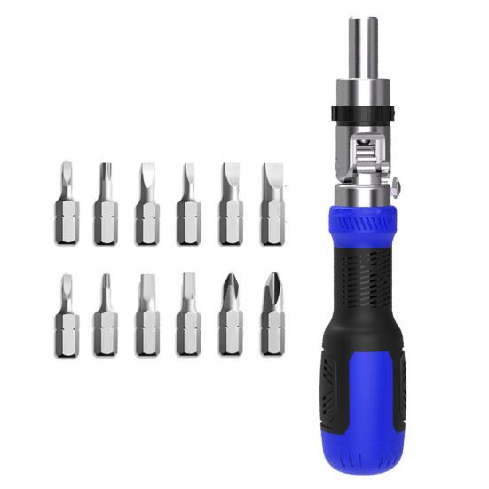 Ratchet Screwdriver with Non-Slip Handle High Strength 180-Degree Pivoting Adjustable Angle 13-in-1 Multi-functional Screwdriver