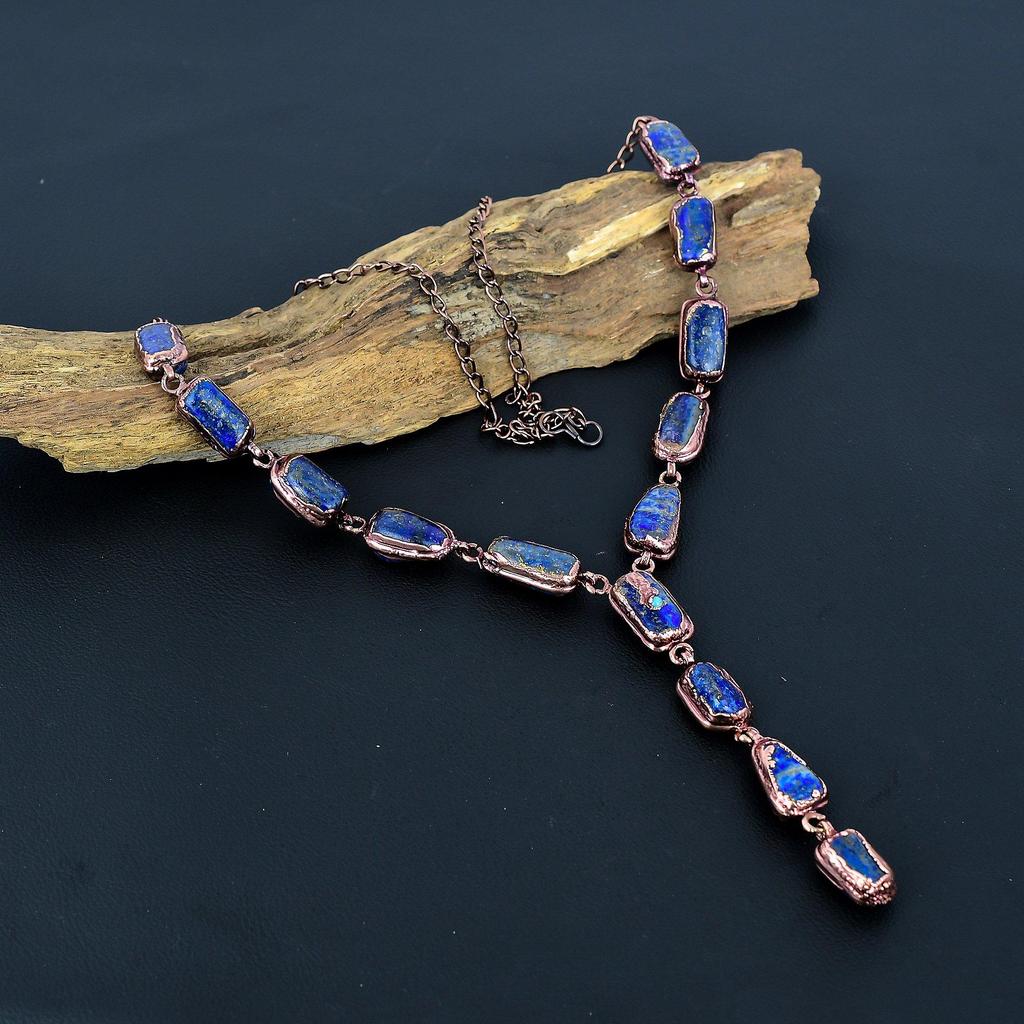 Ожерелье из лазурита, украшения ручной работы, ожерелье из электроформованной меди, дизайнерские украшения с драгоценными камнями, ожерелье с регулируемой цепочкой, подарок для мамы