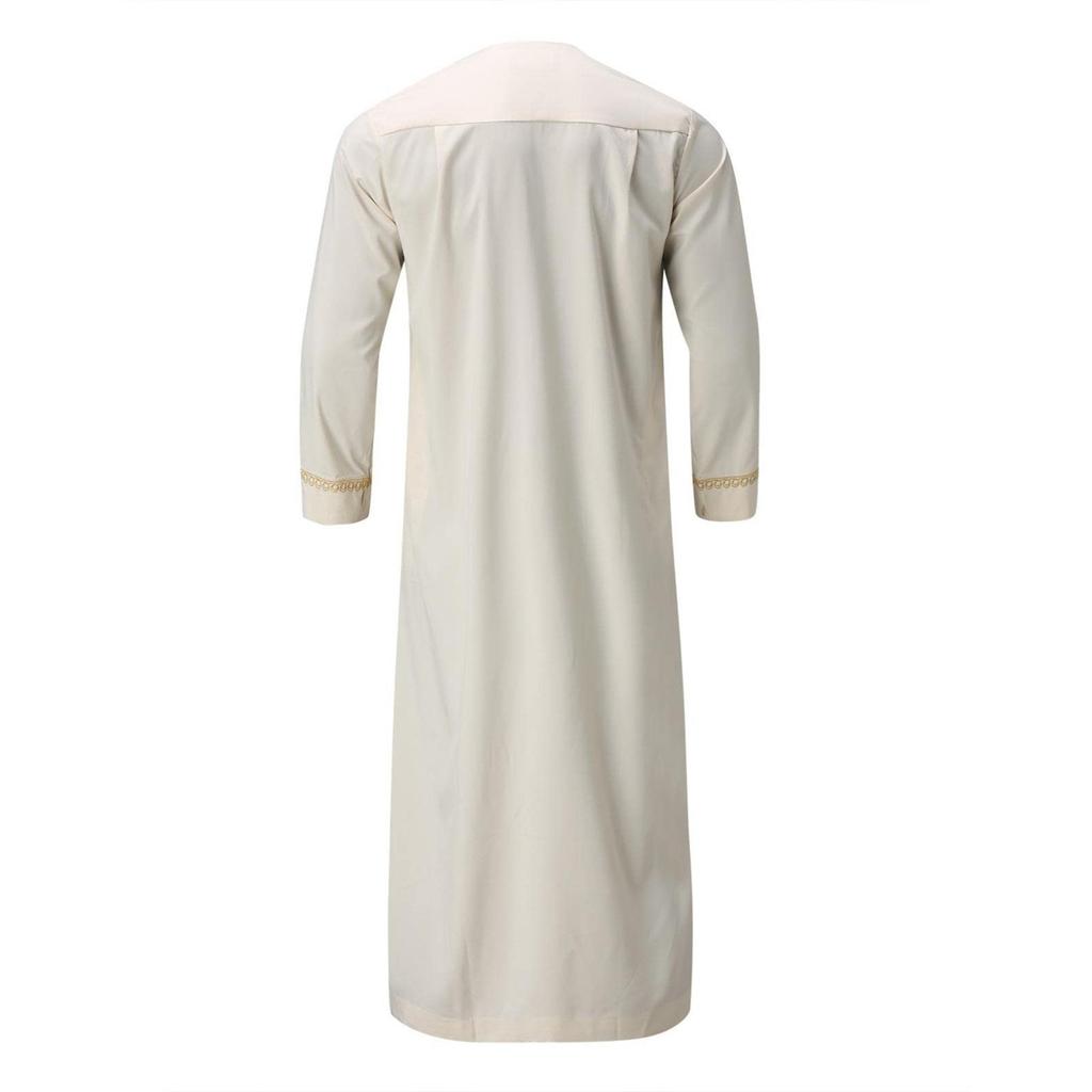 Men's Muslim Shirt Print Kaftan Islamic Royalty Dubai Robe O-Neck Long Sleeve Retro Tunics Abaya Loose Kandoura