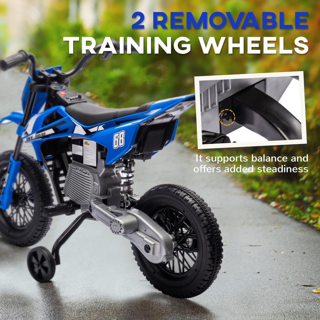 12V Kids Electric Motorbike, Kids Electric Ride on motorcycle w/ Twist Grip Throttle, Training Wheels, Blue