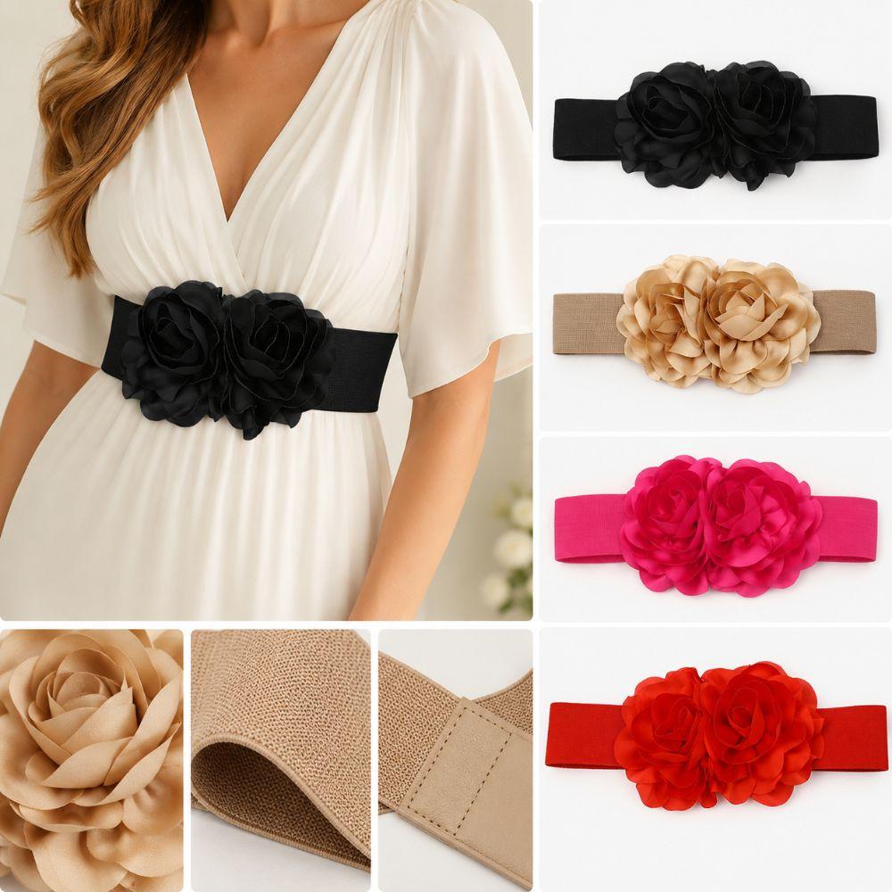 Large Flowers Stretch Waistband Elastic Corset Belt Fashion Waist Belt Dress Accessories