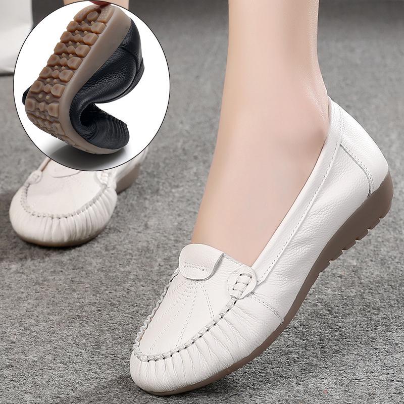 Размер 34–43, весенние женские элегантные лоферы из натуральной кожи, женская обувь, обувь для вождения на плоской подошве, на низком каблуке с круглым носком без шнуровки