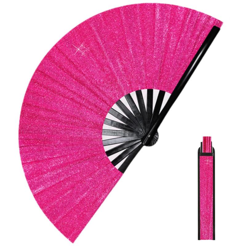 33 см блестящий ручной веер с чехлом-сумкой, бамбуковый костяной веер для кунг-фу, большой складной праздничный веер для вечеринок, танцевальный веер для вечеринок