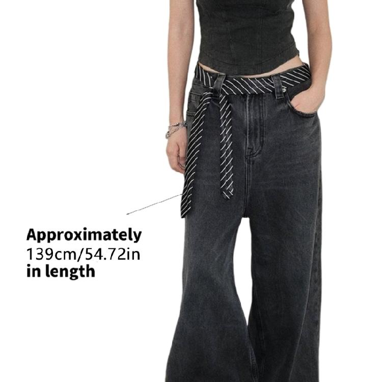 Полосатый галстук 2000-х годов Нейлоновая ткань Контрастный узор Галстук на шею Многофункциональный поясной ремень для женщин Повседневная и кэжуал одежда