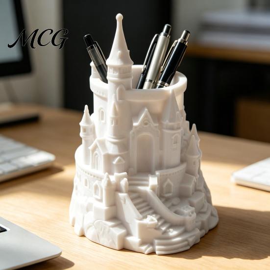 Подставка для кистей для макияжа в форме замка, Подставка для ручек, 3D-печатный настольный органайзер для ручек, карандашей, настольных кистей, Декоративный стакан для хранения карандашей, Дом