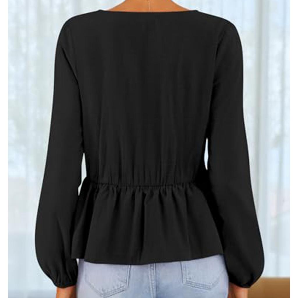 Женская футболка однотонная с V-образным вырезом, с длинным рукавом, топ с завязками-бантами