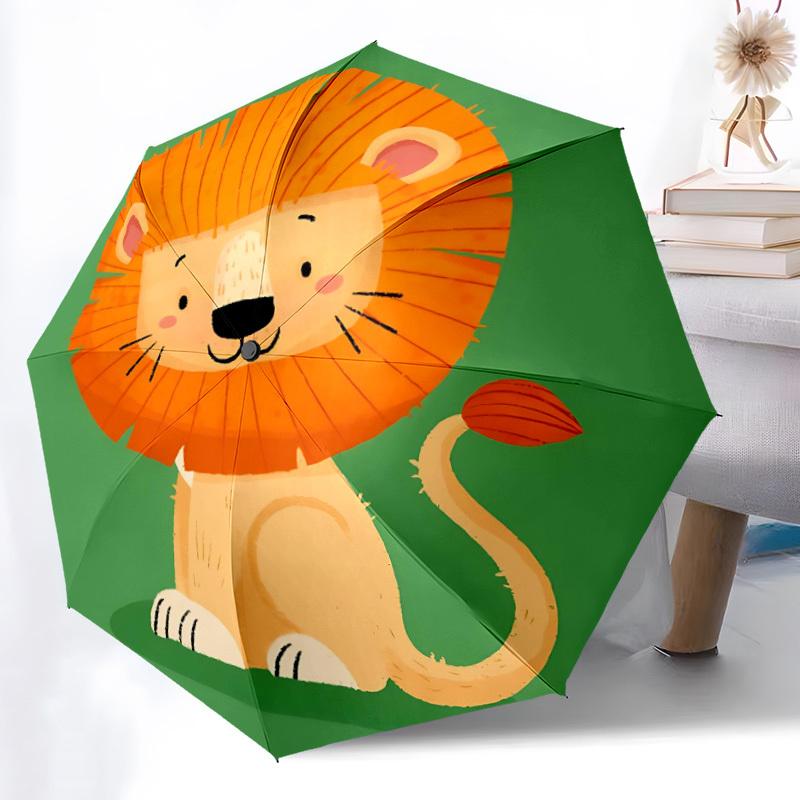 1pc Lion Cub Automatic Folding Umbrella - Windproof Compact Travel Umbrella with Auto Open/Close, 8-Rib Heavy-Duty Shaft for Women/Men A027