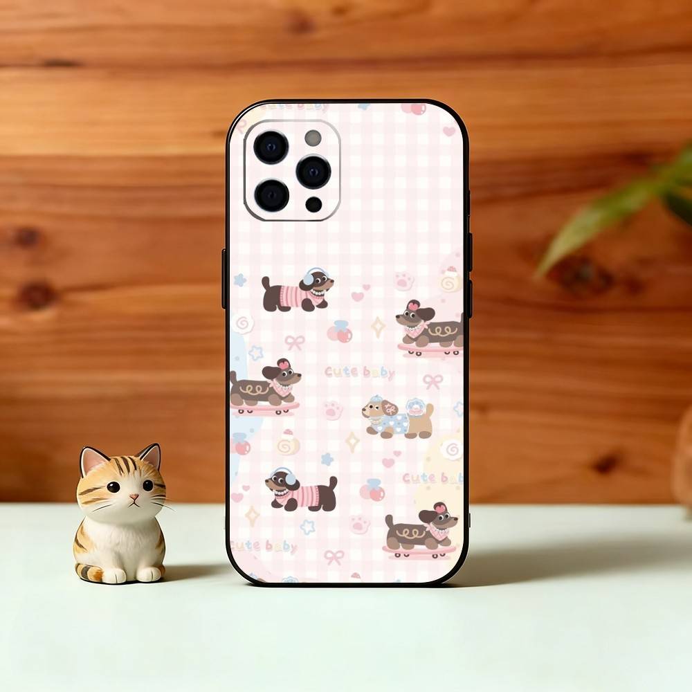 Милый мультяшный чехол для телефона с таксой Для iPhone 17,16,15,14,13,12,11 Plus,Pro Max,XS,Мягкий силиконовый черный чехол