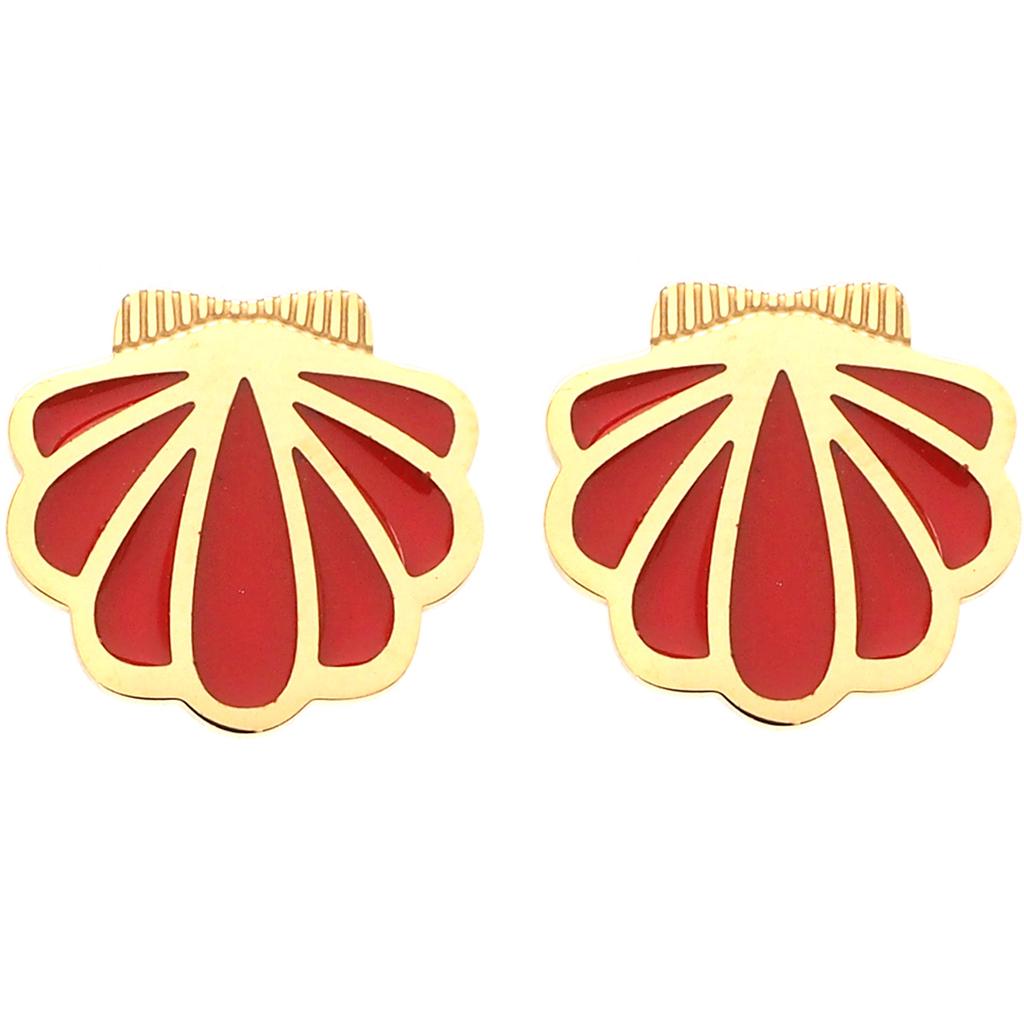Les Trésors De Lily [Q2459] - Designer Steel Earrings 'Coquillage Saint Jacques' Red Gold - 15x14 Mm