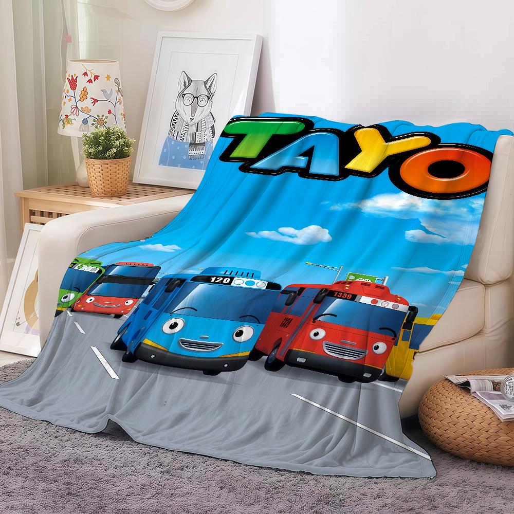 Детское шерстяное одеяло Tayo The L-little Bus — теплое и мягкое, подходит для спальни, гостиной, дивана, кровати, офиса, путешествий, кемпинга.