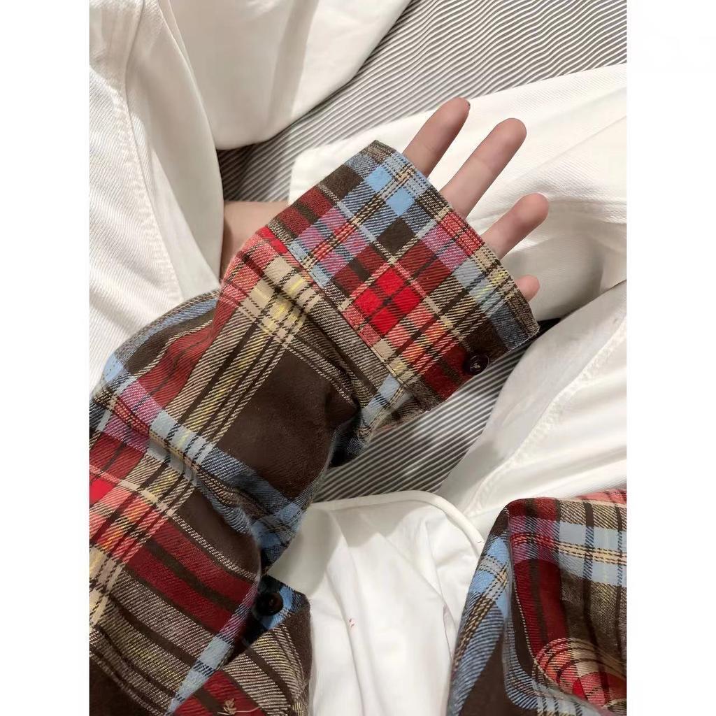 Весенне-осенняя женская рубашка с воротником поло, свободная повседневная клетчатая блуза, большой кардиган, женская блузка в корейском стиле