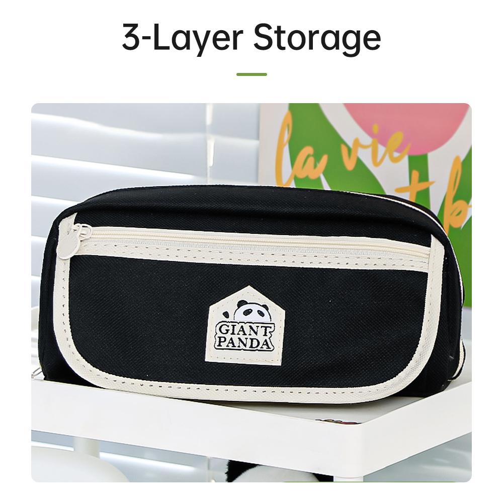 Cute Panda Pencil Case Large Capacity Pencil Pouch 3-Layer Durable and Easy To Clean Zipper Pocket