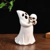 Mysterious Desk Ornament Halloween Ghost Figurine with Skull, Resin Statue for Tabletop Decor, Themed Window Display Retro Gothic Home Desktop