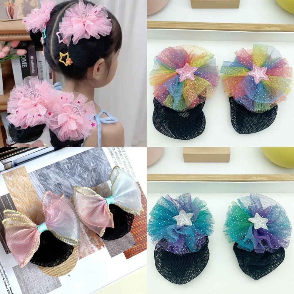 2шт пружинная застежка балетная сетка для волос звезда бант корейский пучок снуд милая эластичная сетка для волос для девочек дети