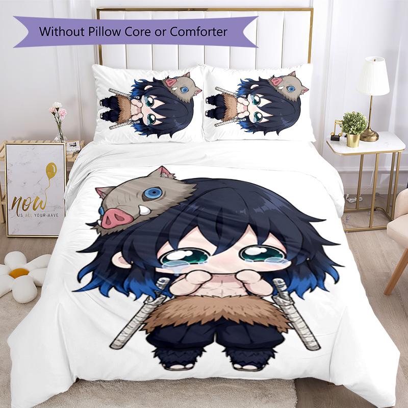 3pcs Hashibira Inosuke1 Design Cover Set - HD Printed Bedding with 1 Cover and 2 Pillowcases - Perfect for Home and Dorm Decor